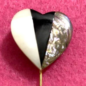 Vintage Miriam Haskell Heart Stick Pin Brooch Pin 3" MOP Onyx Abalone